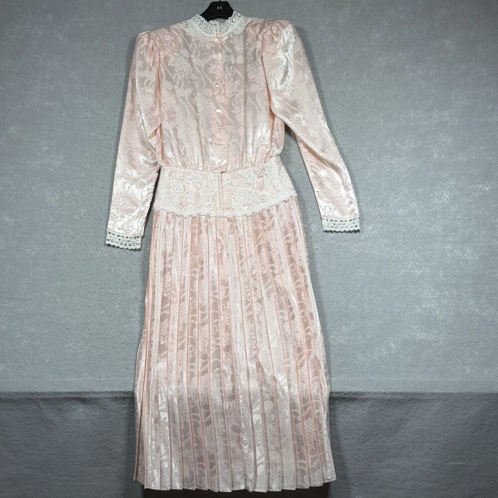 Vintage Scott McClintock Satin Lace Dress Size 8 Pink Victorian Prairie Y2K - Picture 8 of 14